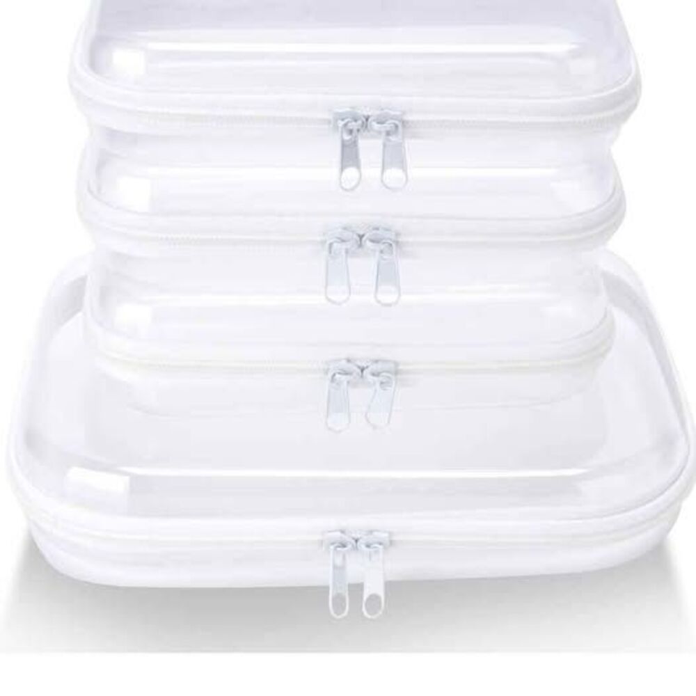 4 pcs Clear Zipper Pouches, Hard Shell Zipper Case, Toiletry Bag for Travel,